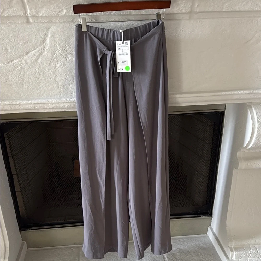 Zara Wide Leg Drawstring Pants in Dusty Gray - Picture 2 of 5